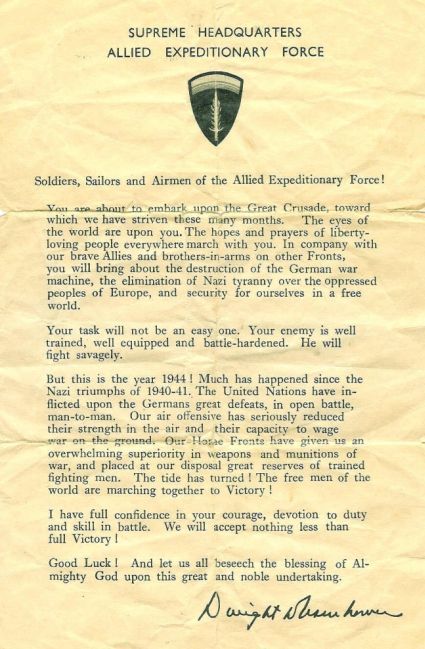 D-Day Message to the troops from Dwight D. Eisenhower
